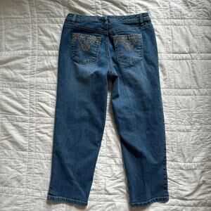style & Co Y2k rhinestone bedazzled denim capri jeans sz 6 stretchy mcbling